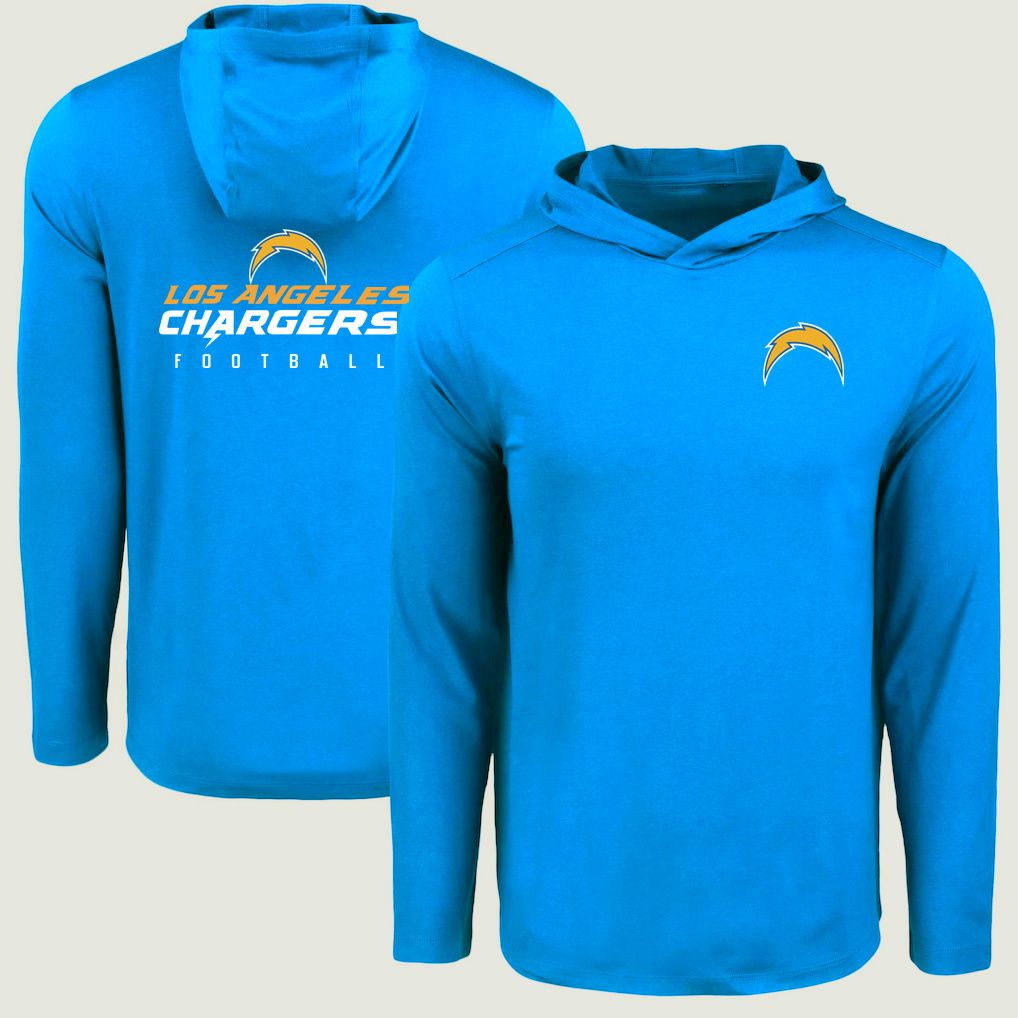 Men 2026 NFL Los Angeles Chargers Hooded long sleeved T-shirt blue 05->nfl t-shirts->Sports Accessory